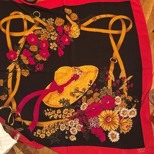 Gucci vintage Women's Floral Silk Scarf - Black, Red, Yellow